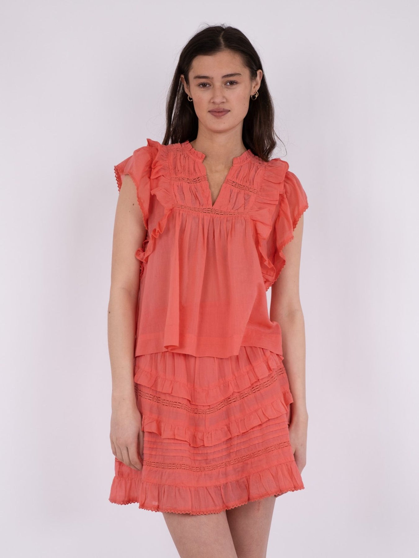 Jayla S Voile Top - Coral