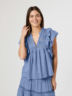 Jayla S Voile Top - Smoke Blue