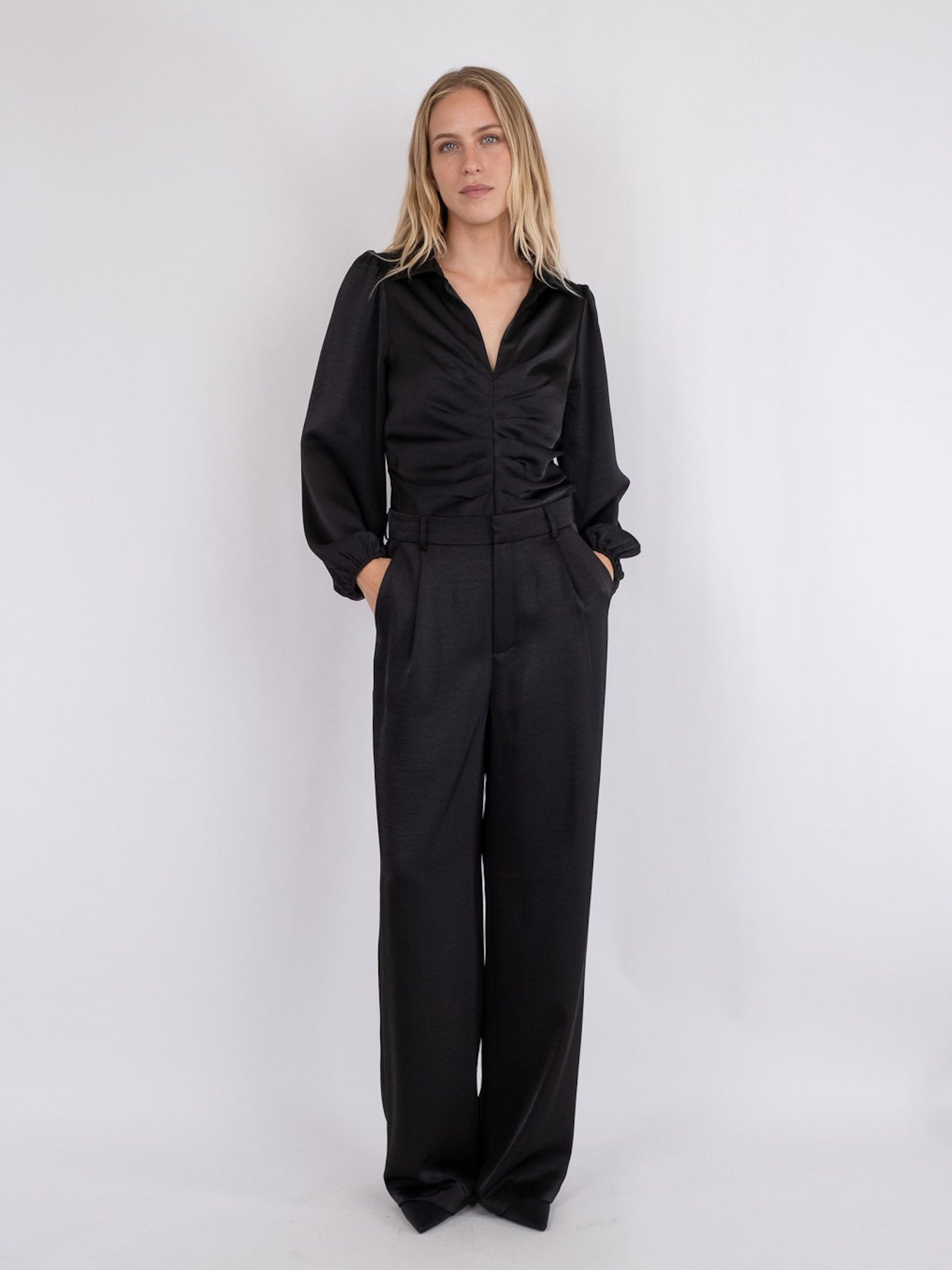 Mille Heavy Sateen Blouse - Black
