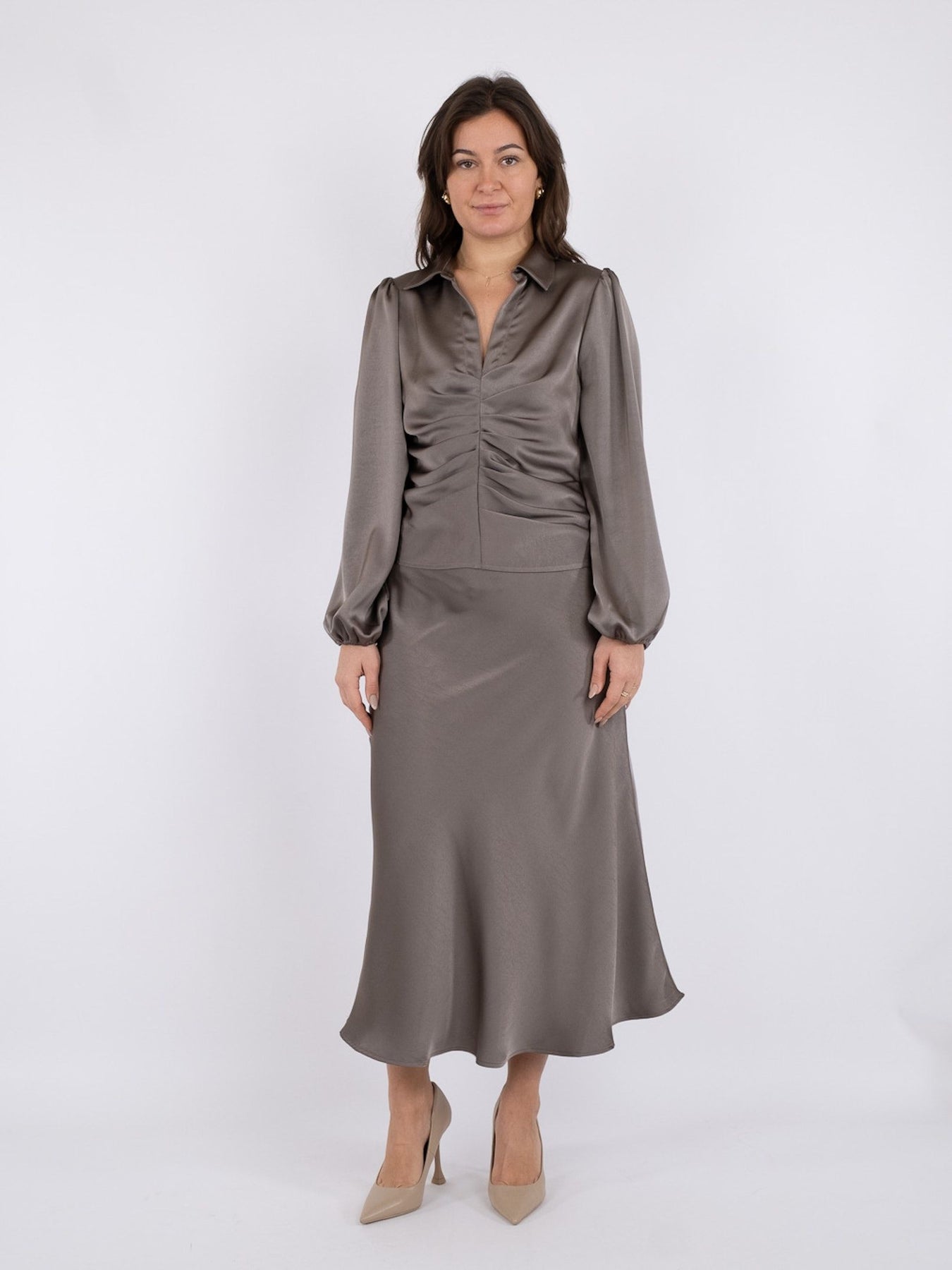Mille Heavy Sateen Blouse - Warm Grey