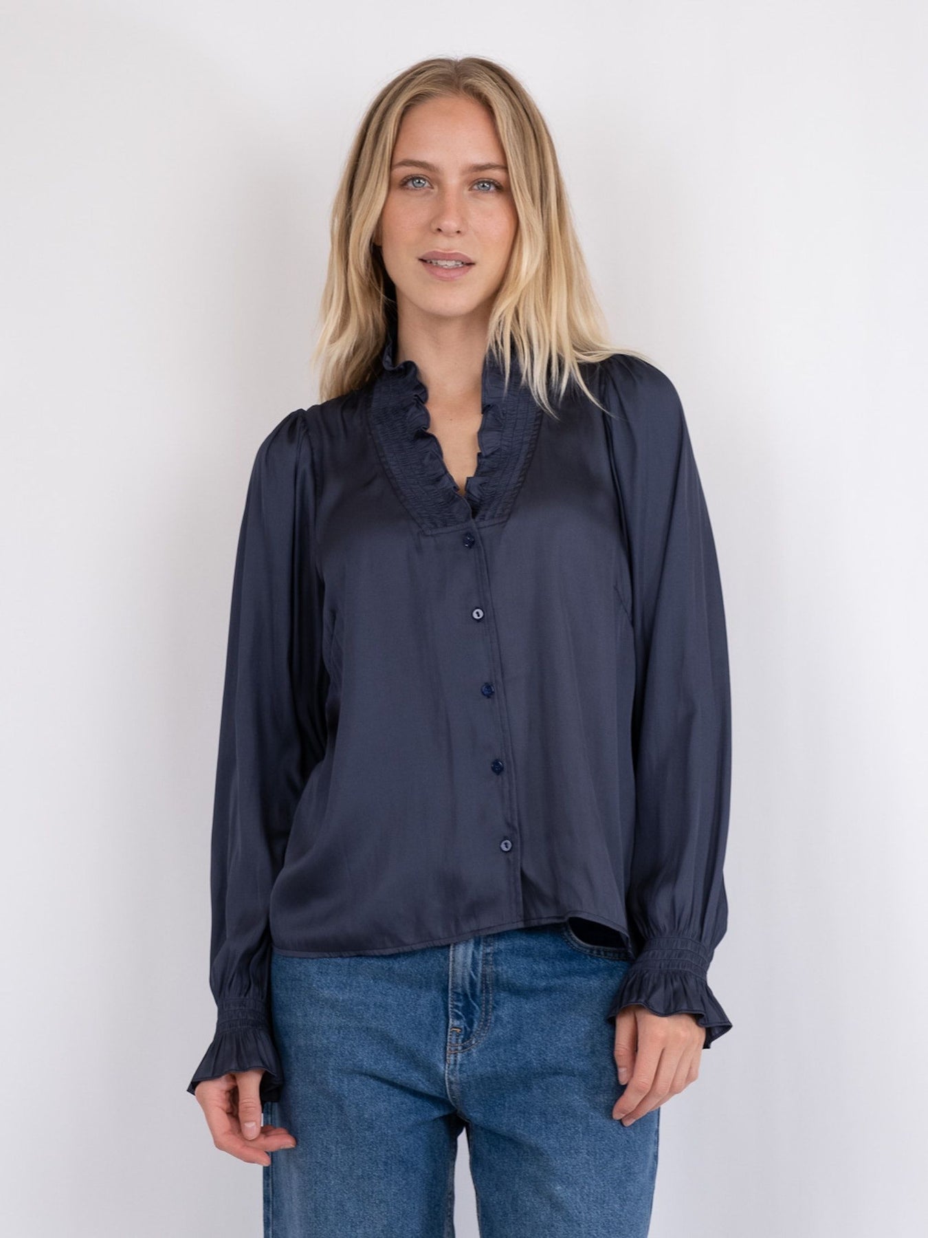 Brielle Satin Blouse - Midnight Blue