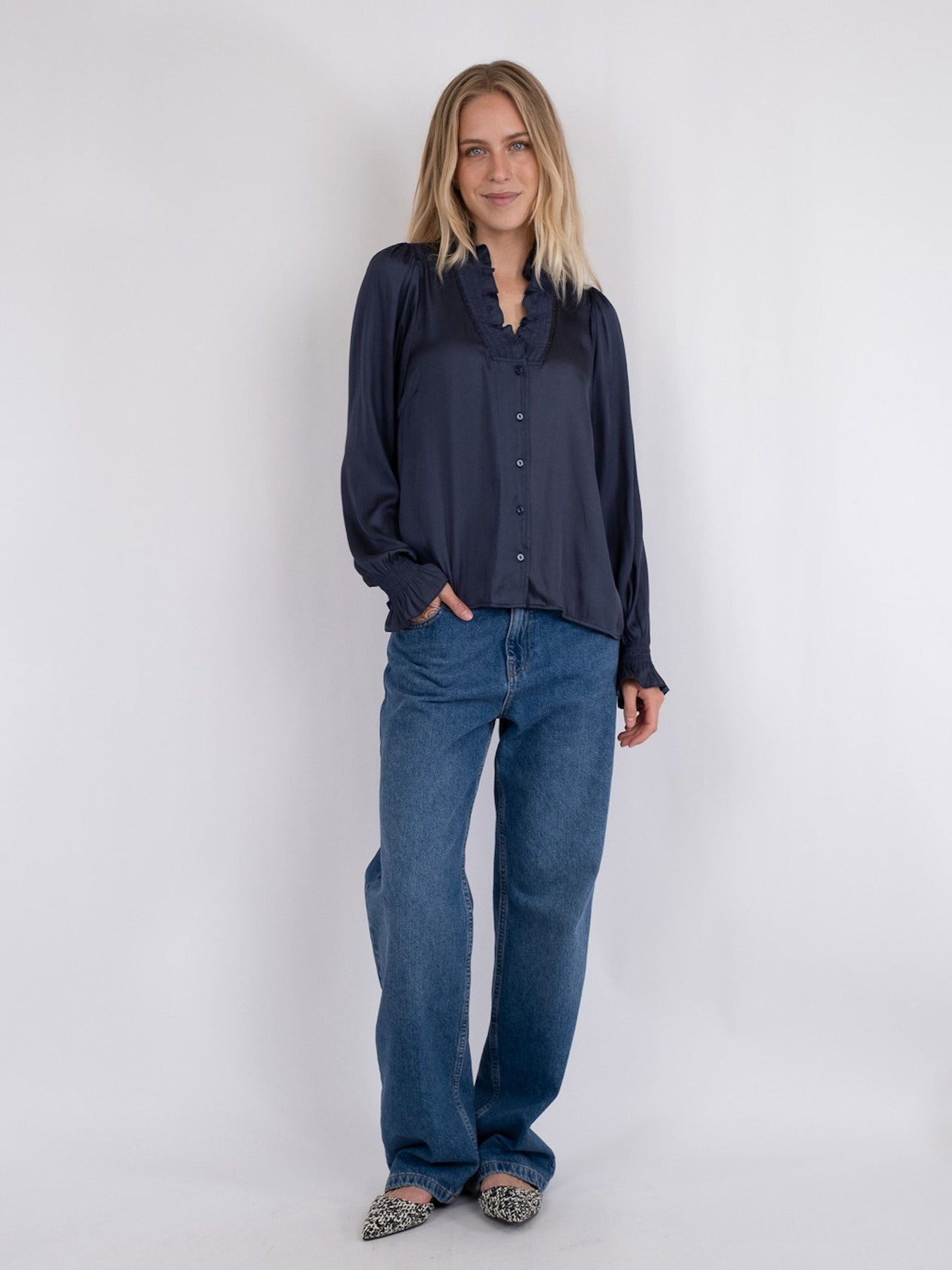 Brielle Satin Blouse - Midnight Blue