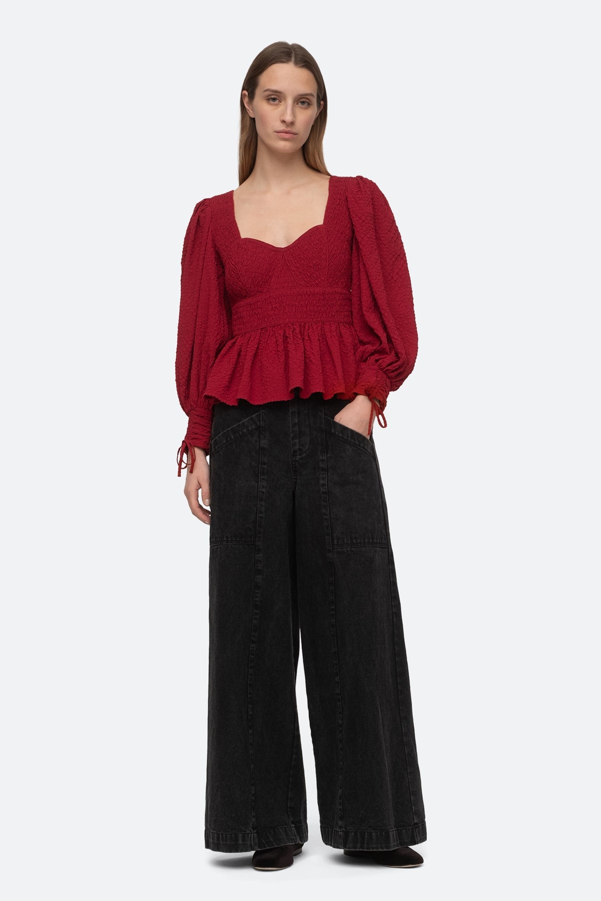 Regina Seersucker L/Slv Top - Röd