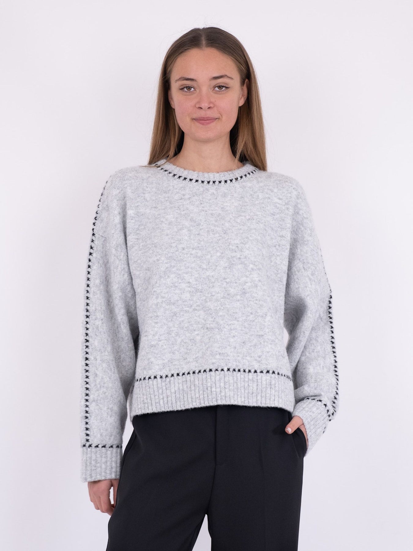 Detri Knit Blouse - Grey Melange