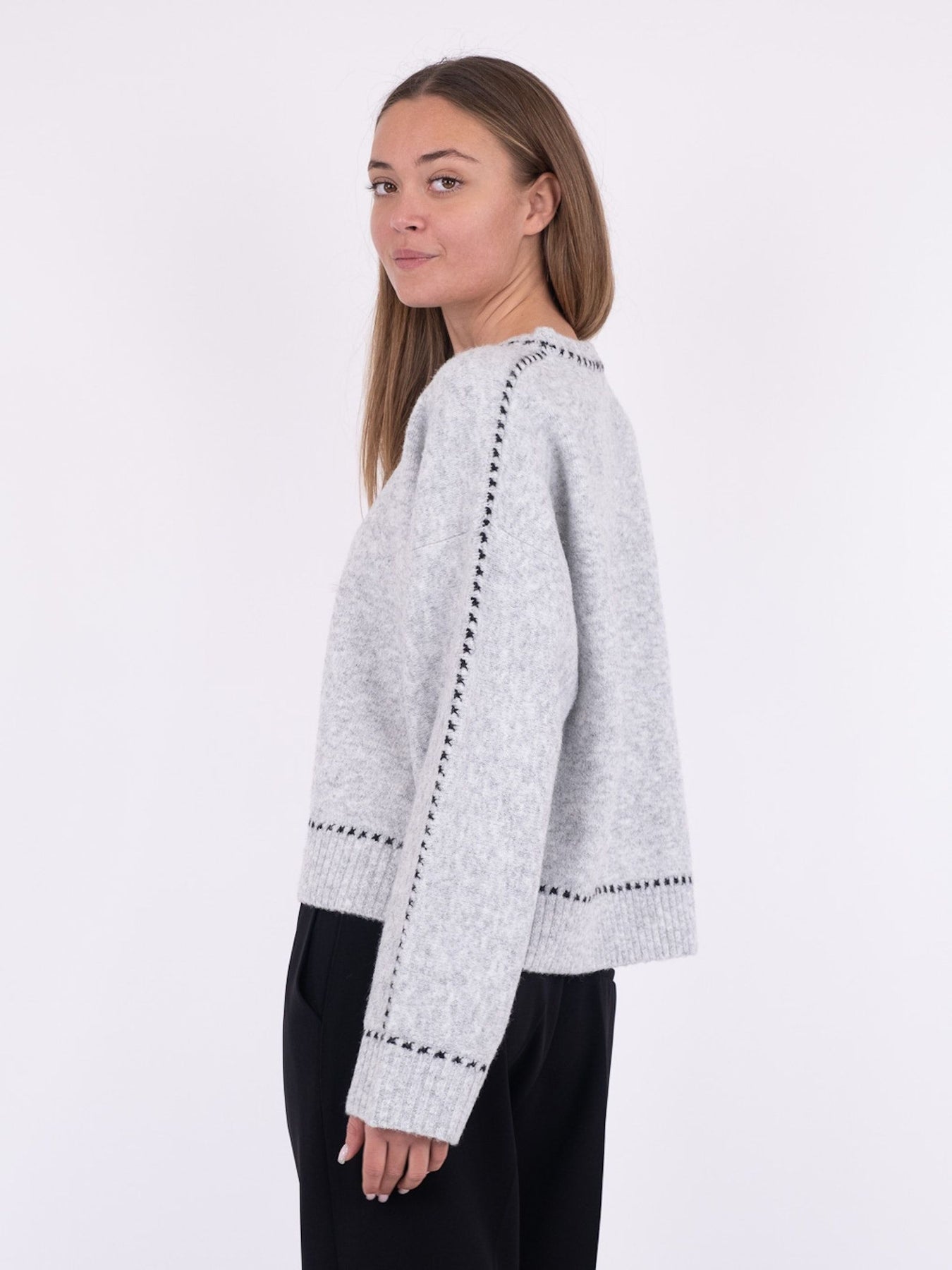 Detri Knit Blouse - Grey Melange