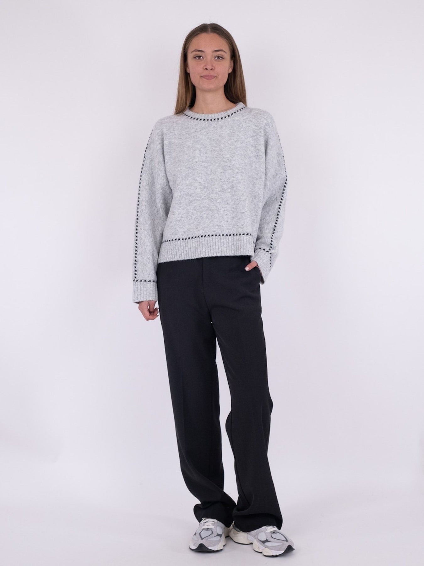 Detri Knit Blouse - Grey Melange