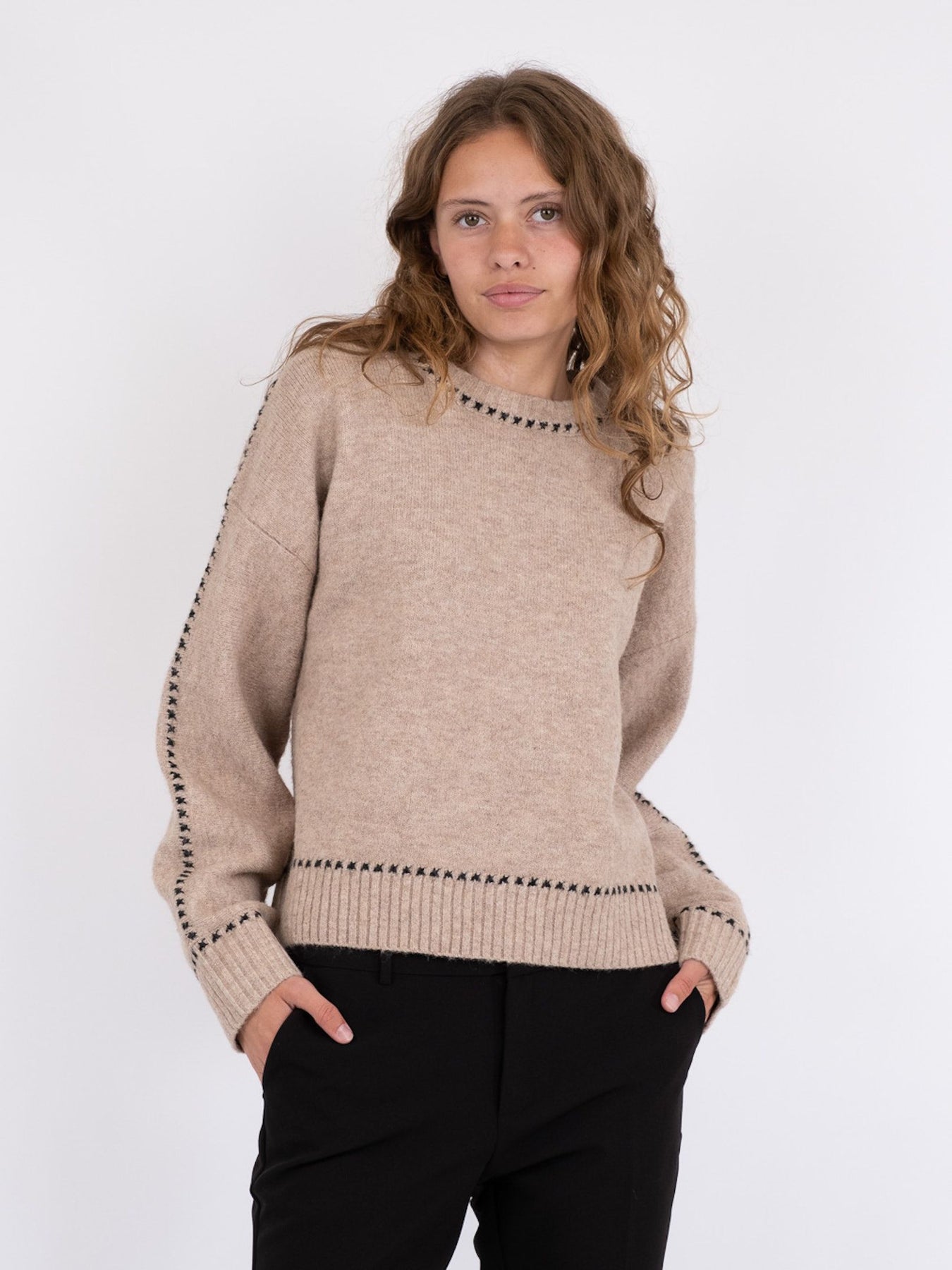 Detri Knit Blouse - Beige Melange