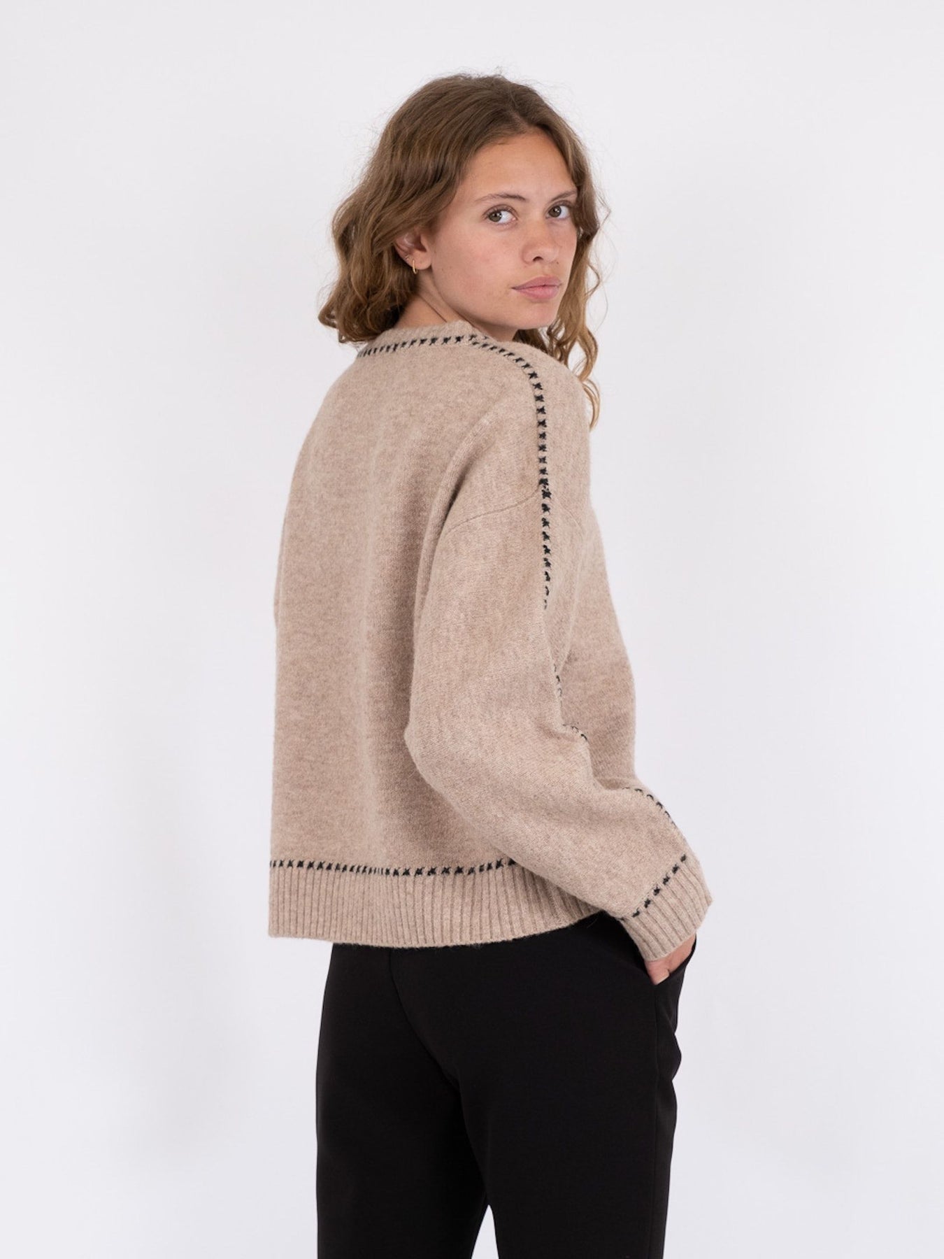 Detri Knit Blouse - Beige Melange