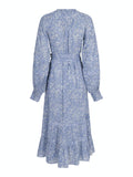 June S Stencil Flower Dress - Dusty Blue