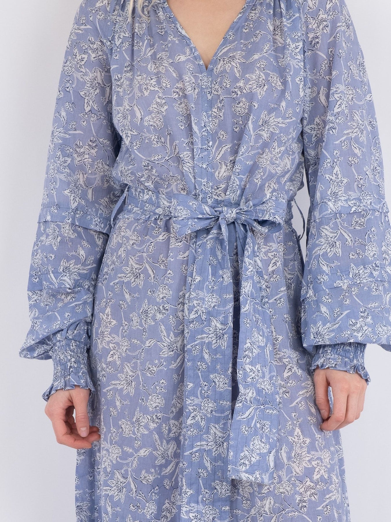 June S Stencil Flower Dress - Dusty Blue