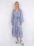 June S Stencil Flower Dress - Dusty Blue