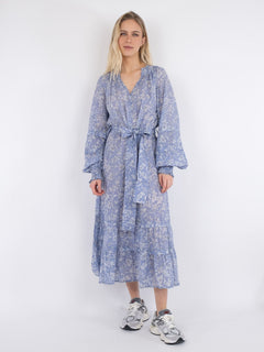 June S Stencil Flower Dress - Dusty Blue
