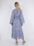 June S Stencil Flower Dress - Dusty Blue