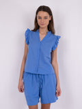 Siona Linen Top - Dusty Blue