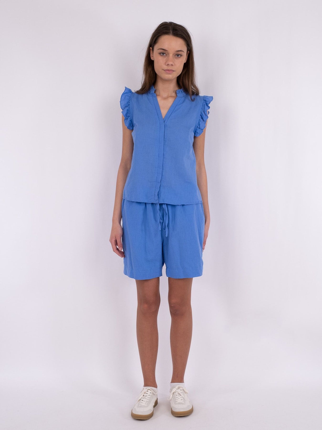 Siona Linen Top - Dusty Blue