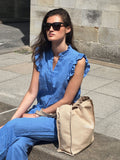 Siona Linen Top - Dusty Blue