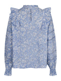 Harmon Stencil Flower Blouse - Dusty Blue