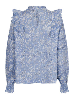 Harmon Stencil Flower Blouse - Dusty Blue