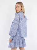 Harmon Stencil Flower Blouse - Dusty Blue