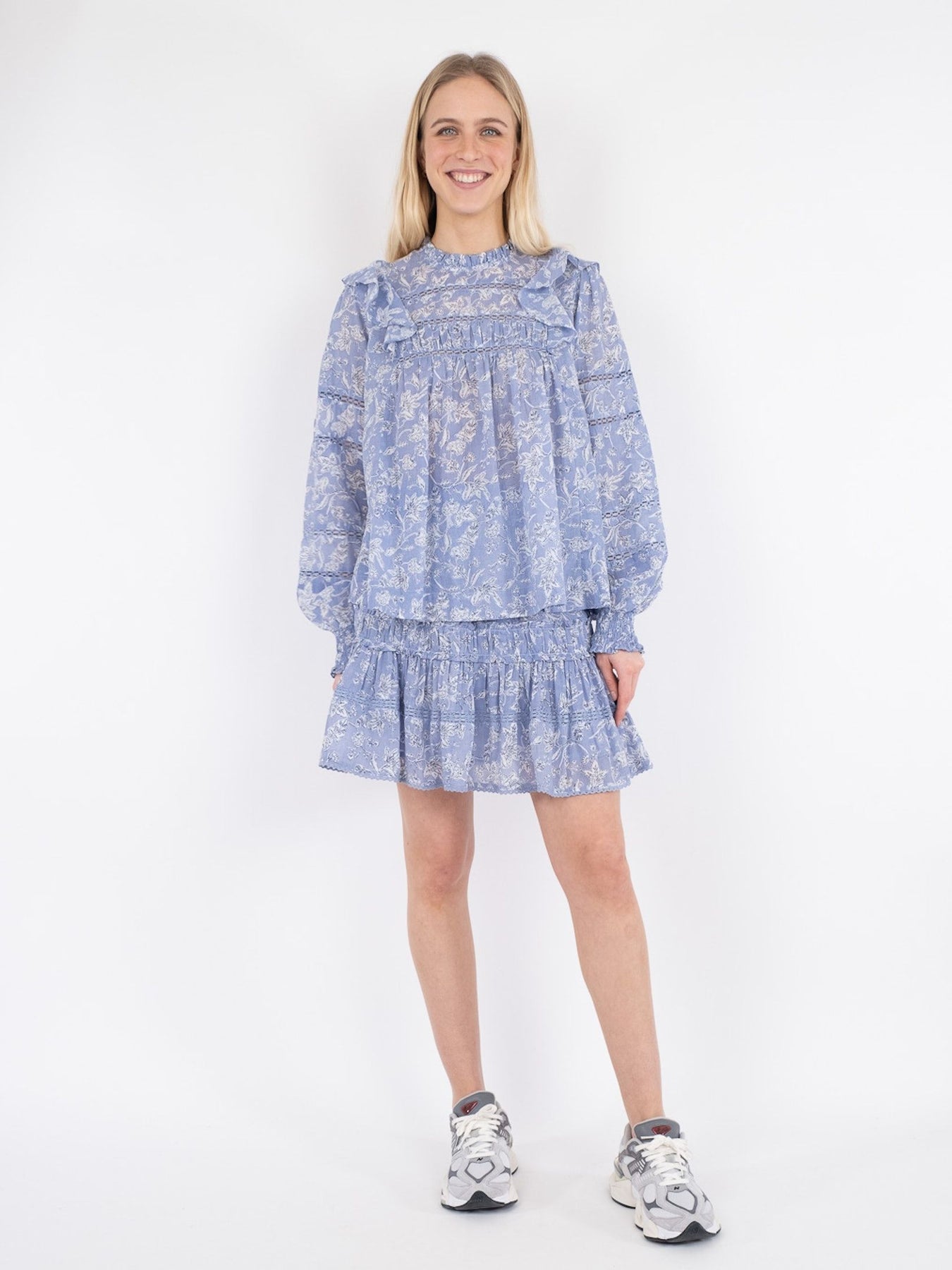 Harmon Stencil Flower Blouse - Dusty Blue