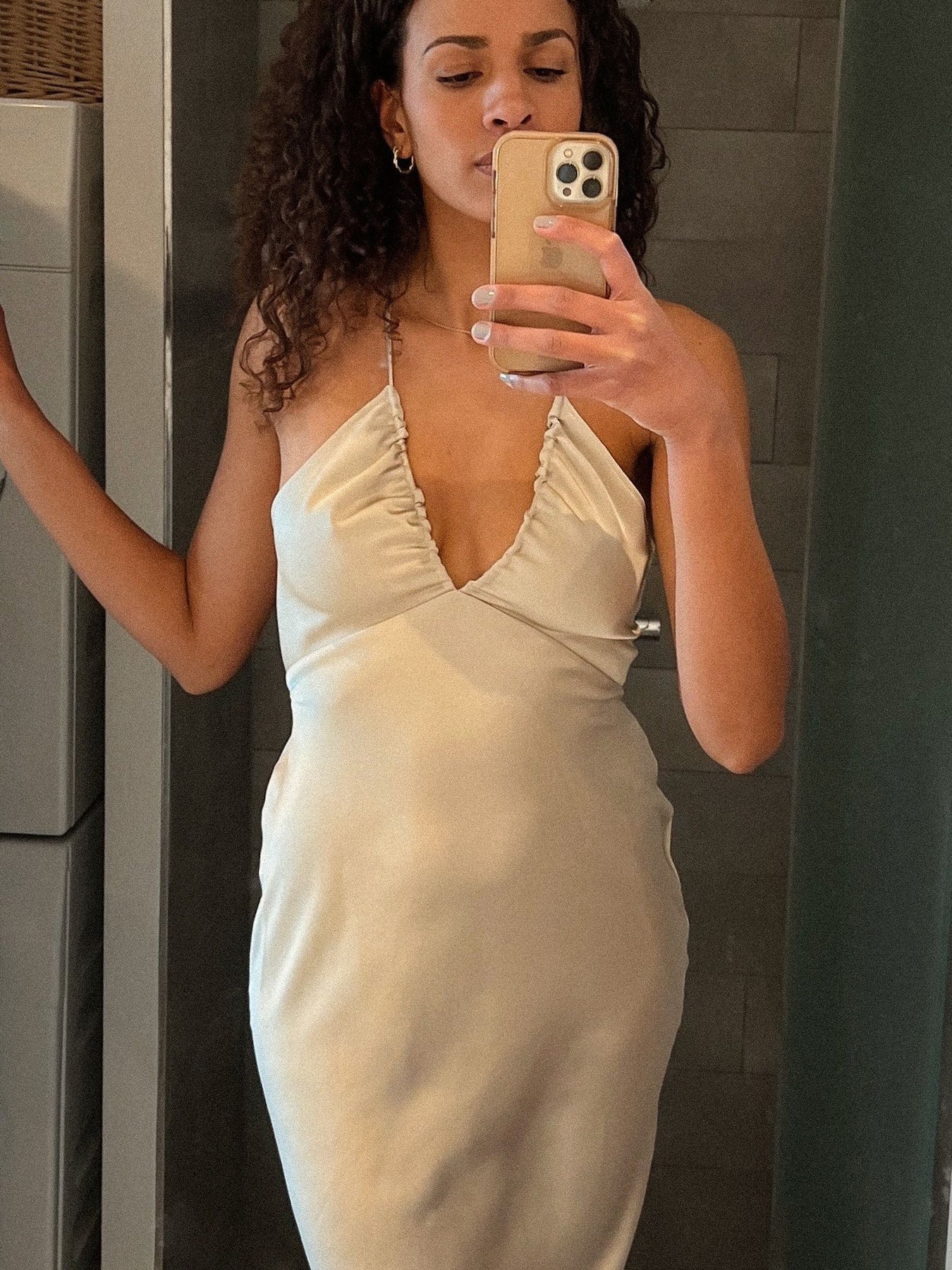 Jolly Heavy Sateen Dress - Champagne