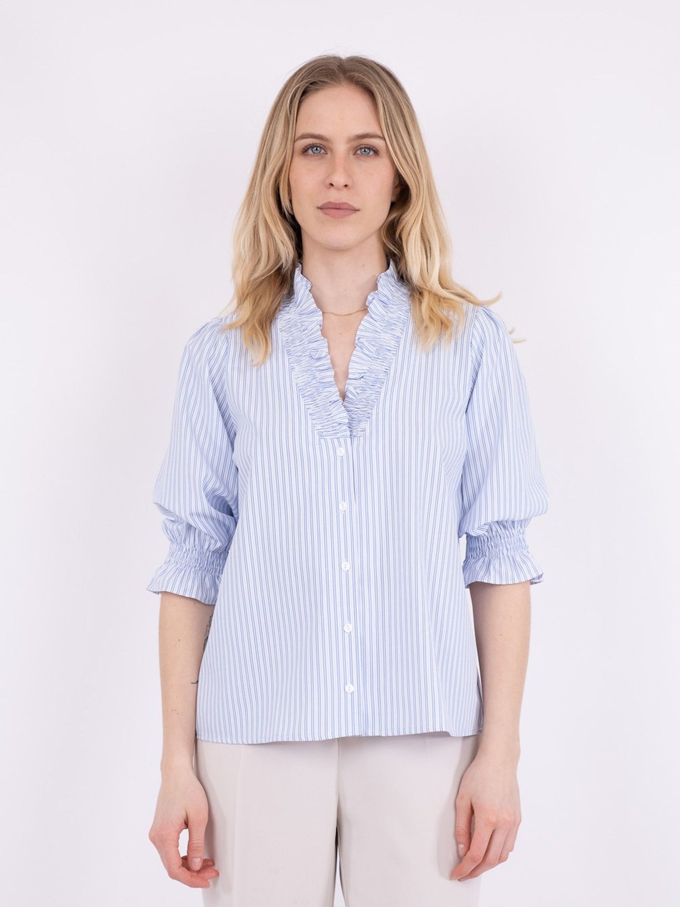 Briony Mix Stripe Blouse - Light Blue