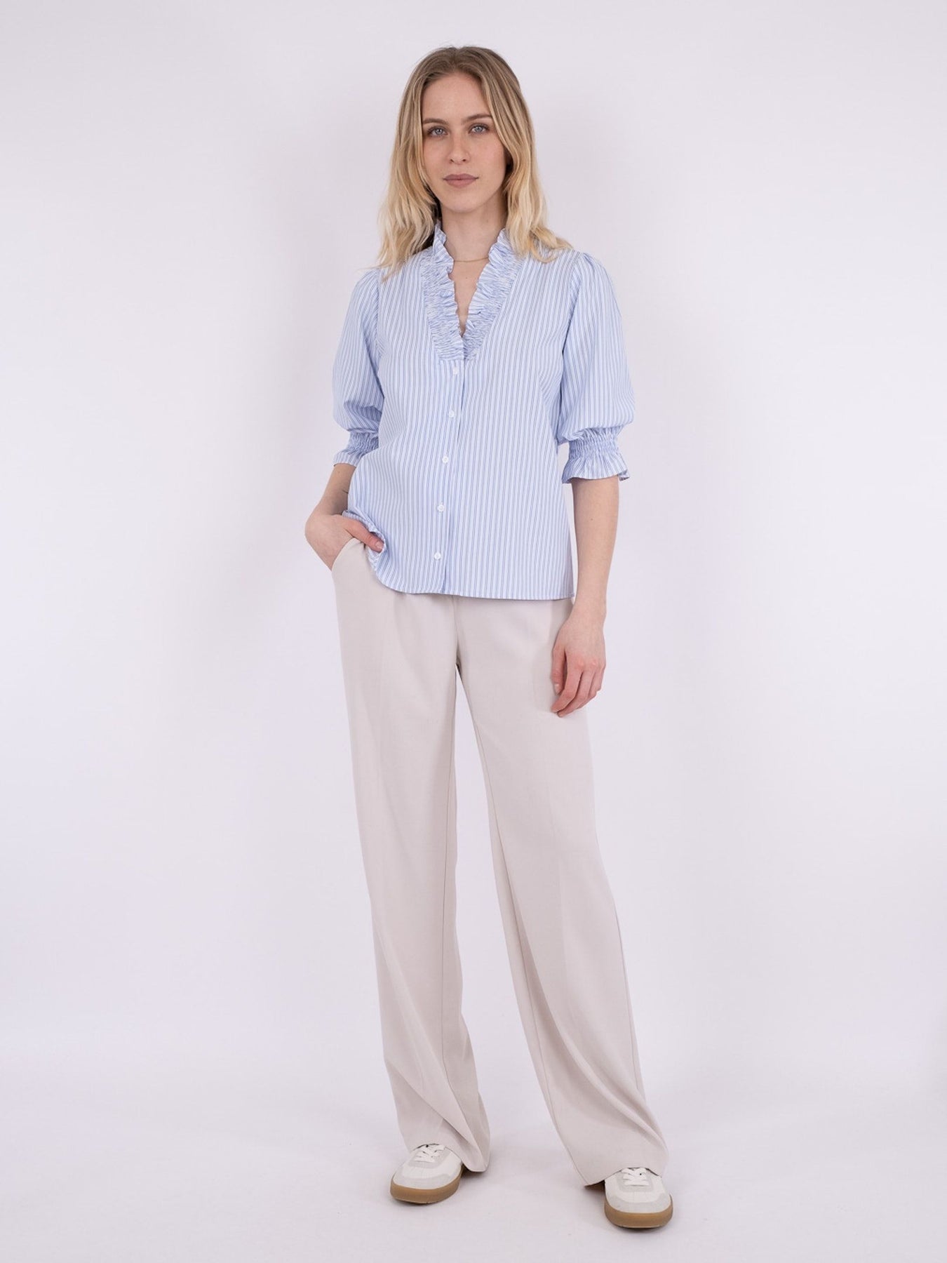 Briony Mix Stripe Blouse - Light Blue