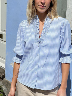 Briony Mix Stripe Blouse - Light Blue