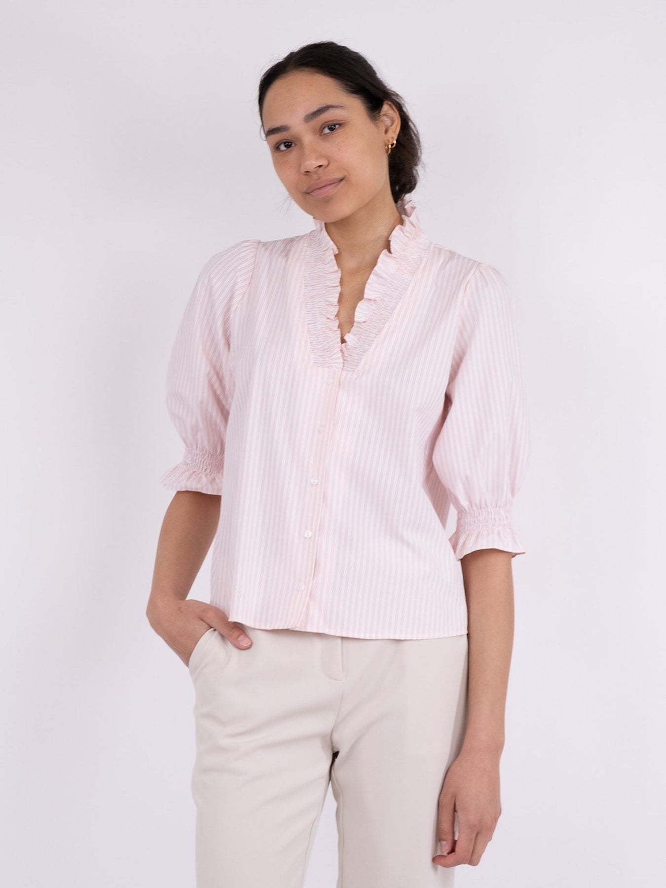 Briony Mix Stripe Blouse - Light Pink