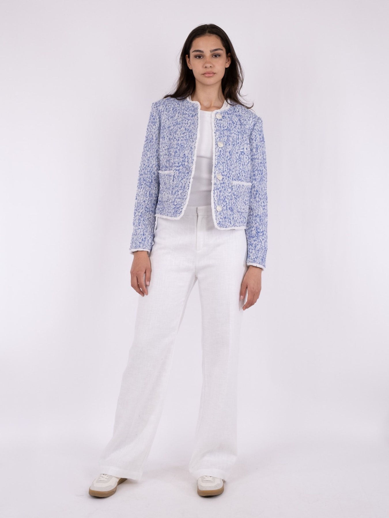 Toulouse Pattern Boucle Jacket - Dusty Blue