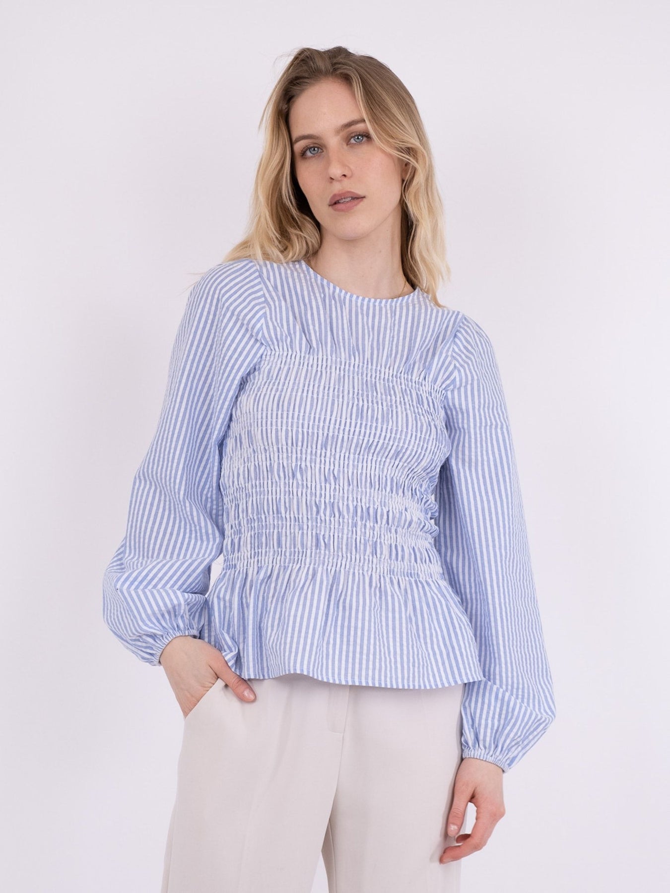 Alberta Slim Stripe Blouse - Blue