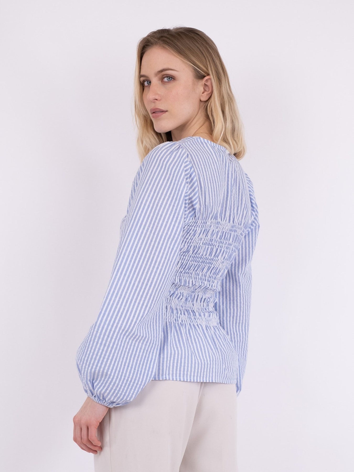 Alberta Slim Stripe Blouse - Blue
