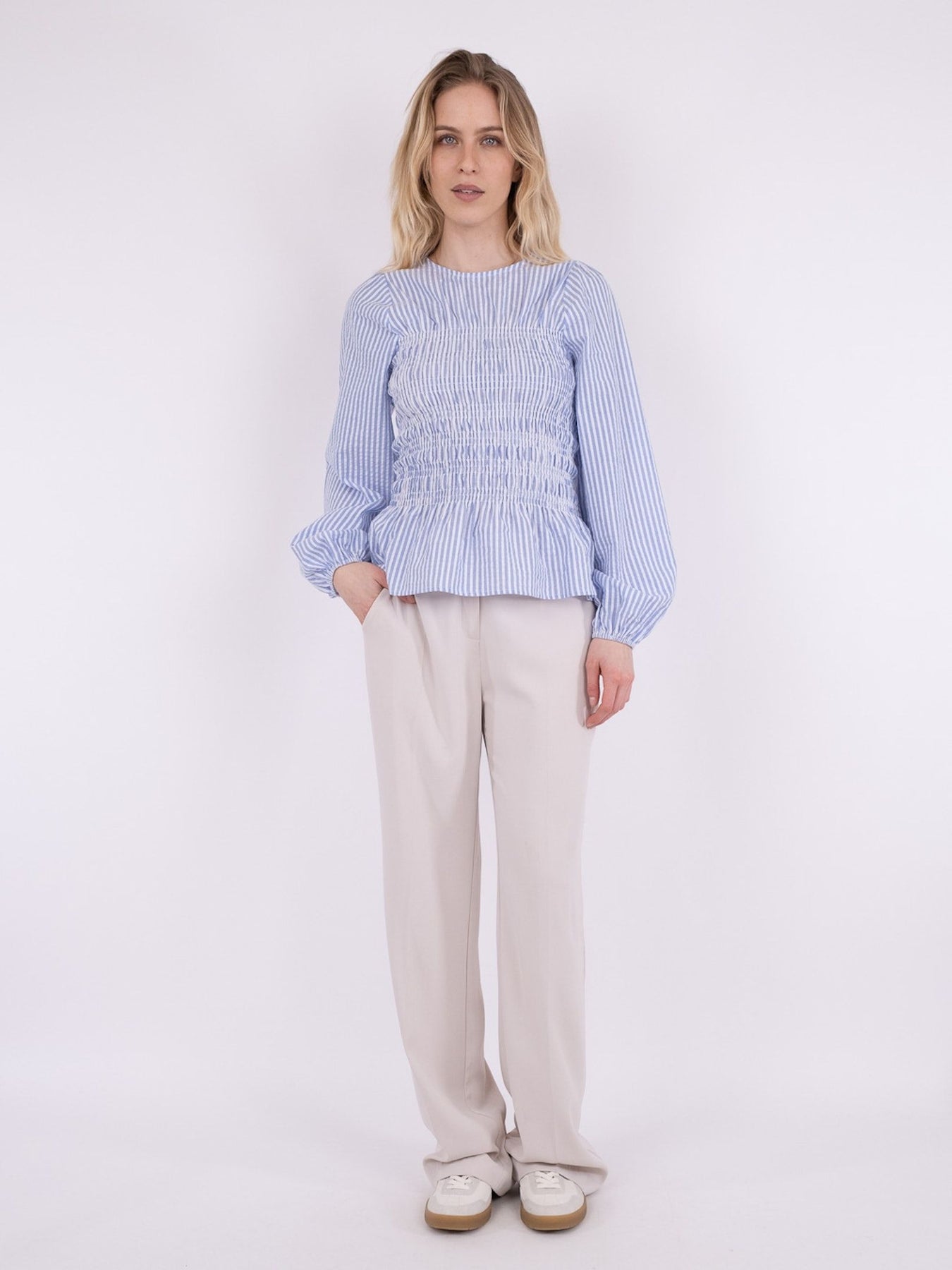 Alberta Slim Stripe Blouse - Blue