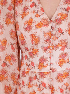 Nilana Vintage Flower Dress - Soft Tangerine