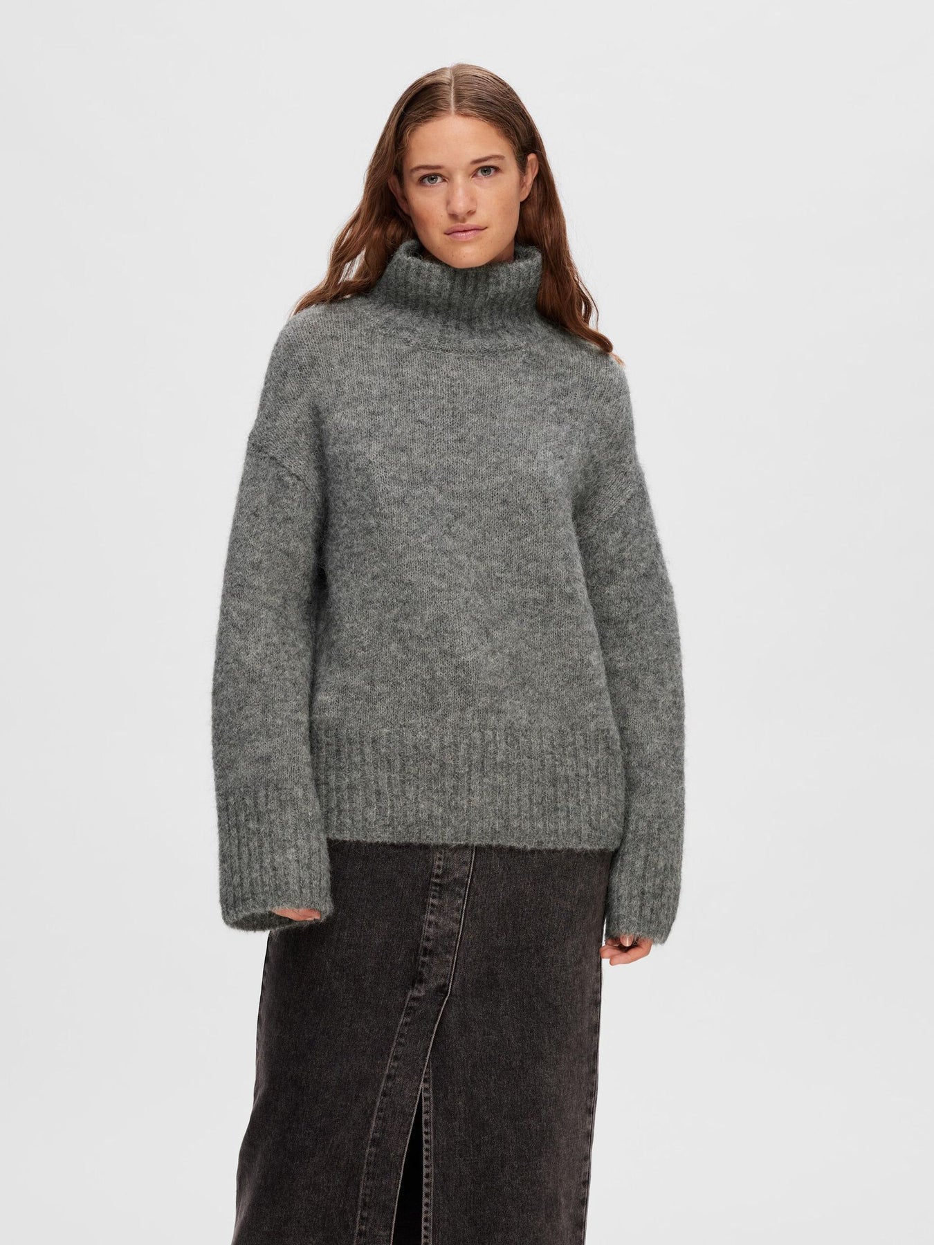 Gabella Ls Knit High-Neck W - Light Grey Melange