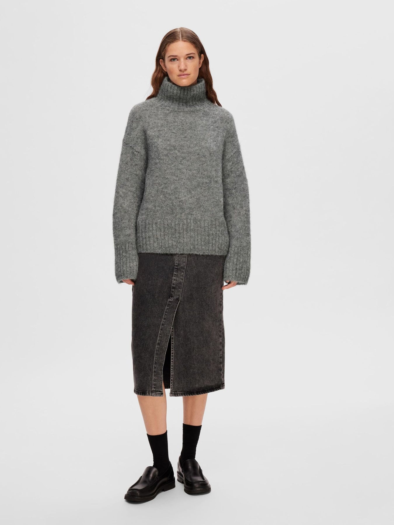 Gabella Ls Knit High-Neck W - Light Grey Melange