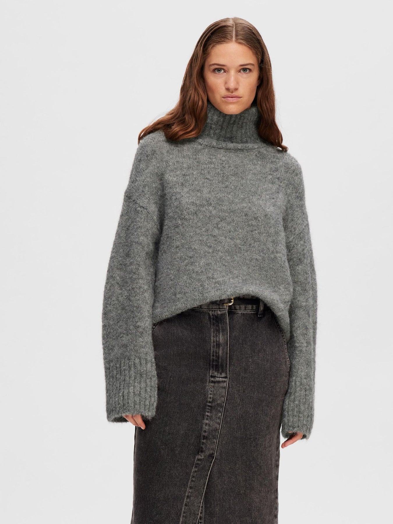 Gabella Ls Knit High-Neck W - Light Grey Melange
