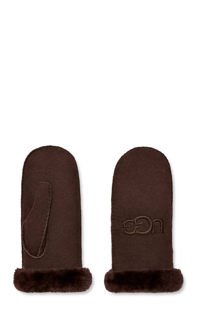 W Sheepskin Embroidered Mitten - Burnt Cedar