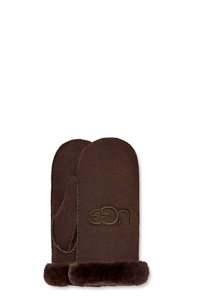 W Sheepskin Embroidered Mitten - Burnt Cedar