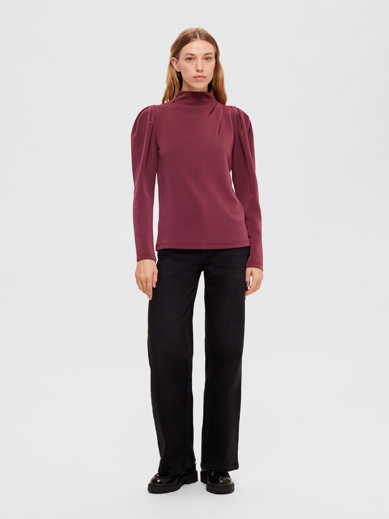 Fenja Ls T-Neck Top - Windsor Wine