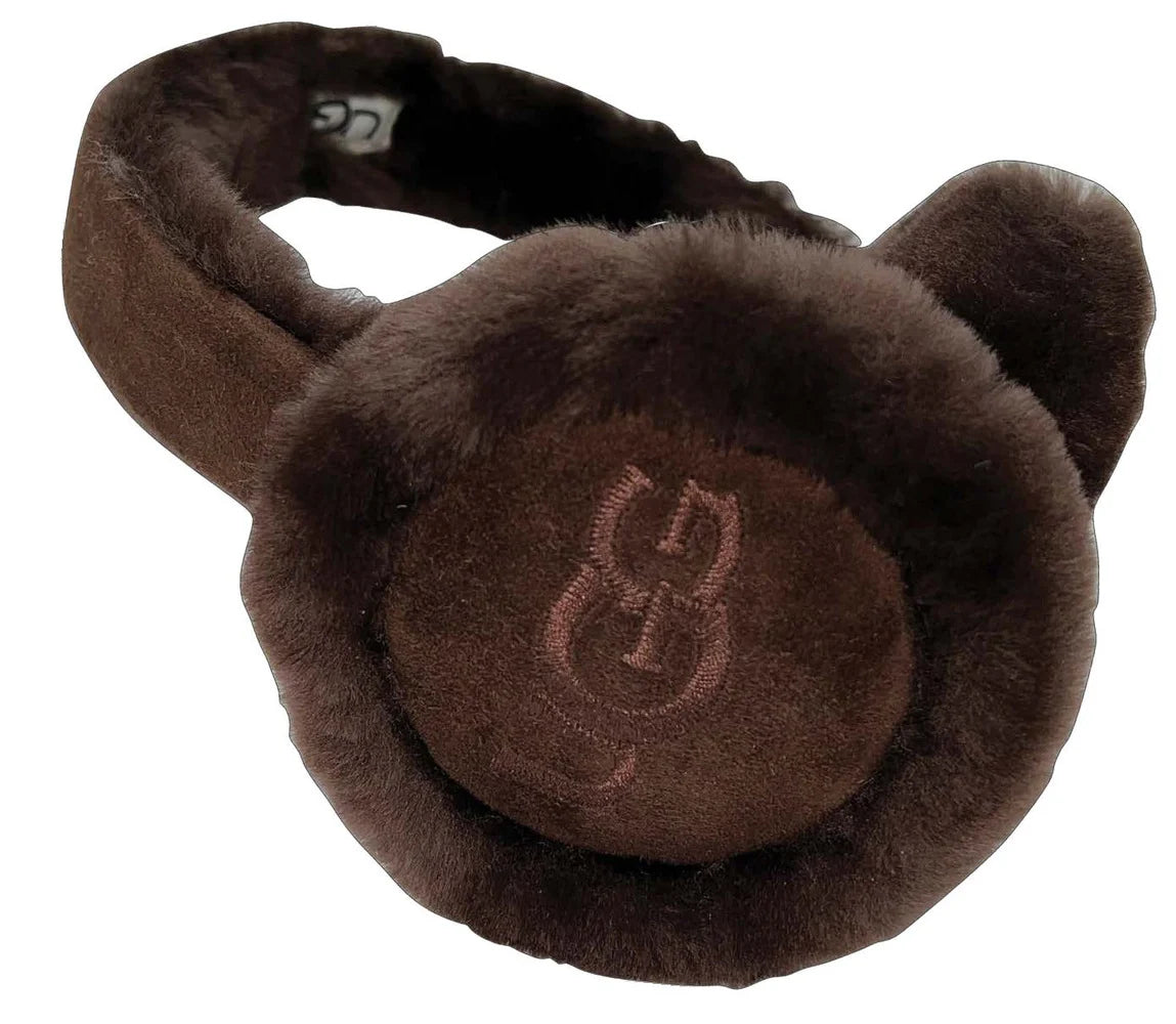 W Sheepskin Embroidery Earmuff - Burnt Cedar