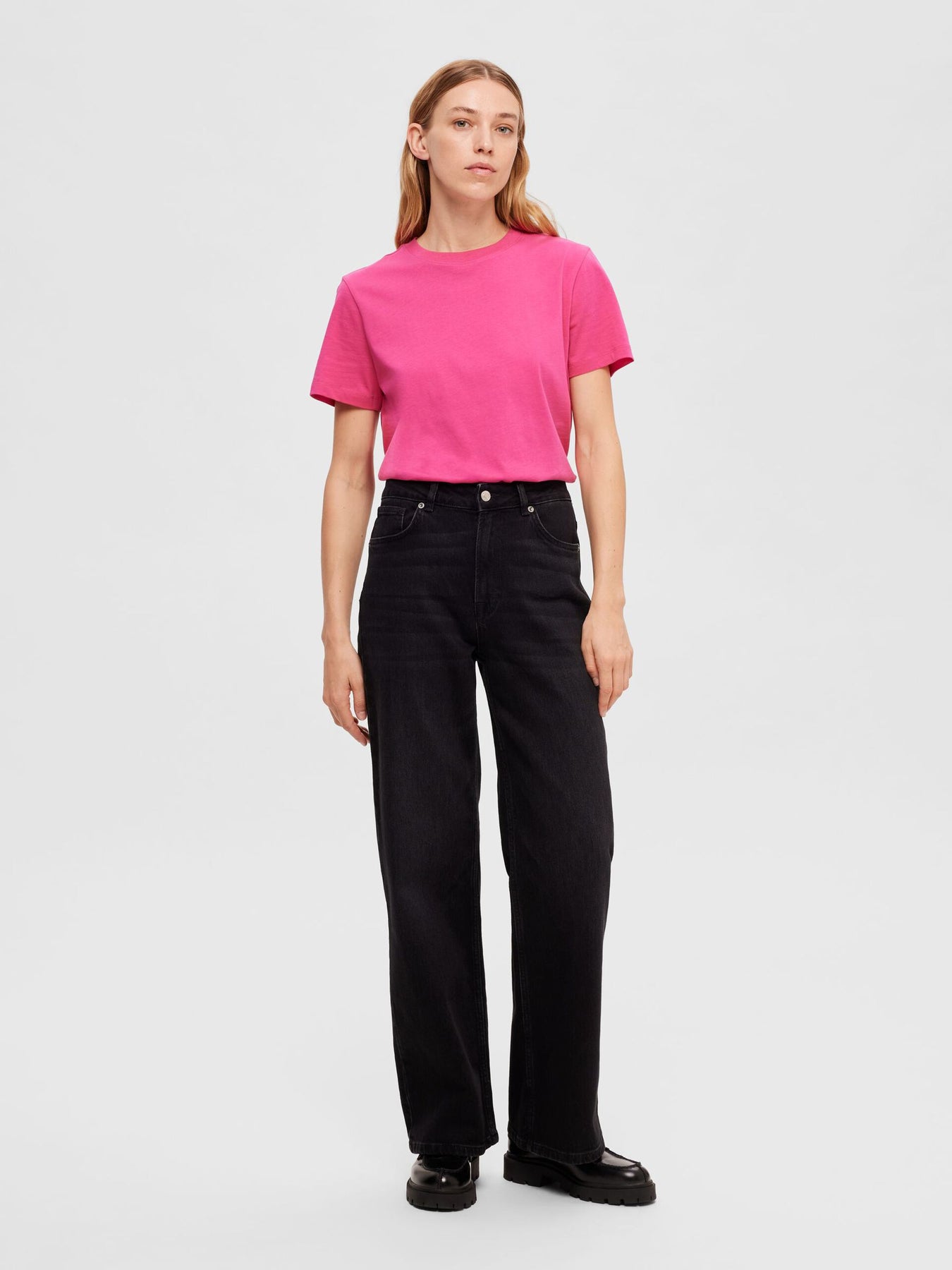 Myessential Ss O-Neck Tee - Fuchsia Purple