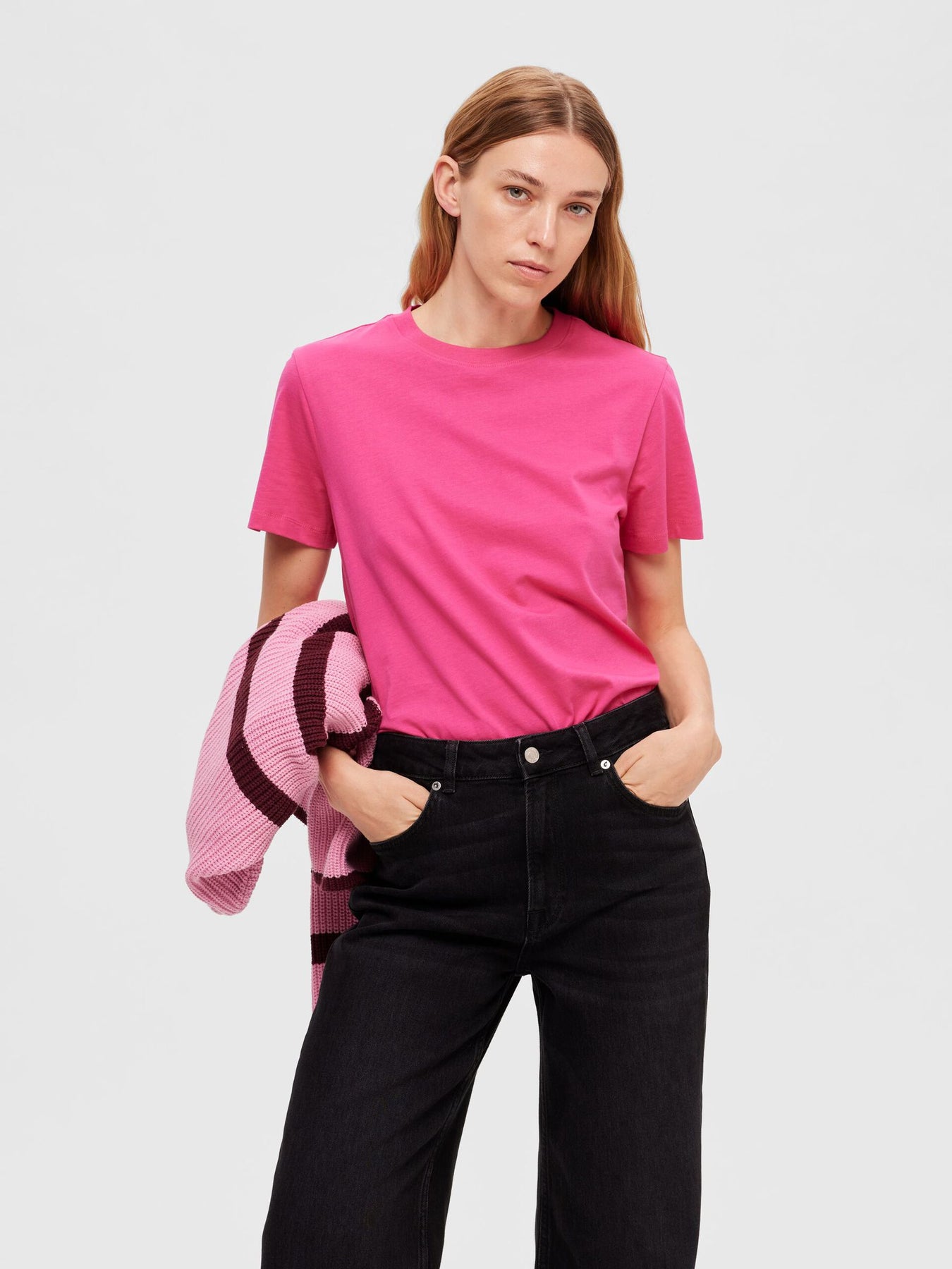 Myessential Ss O-Neck Tee - Fuchsia Purple