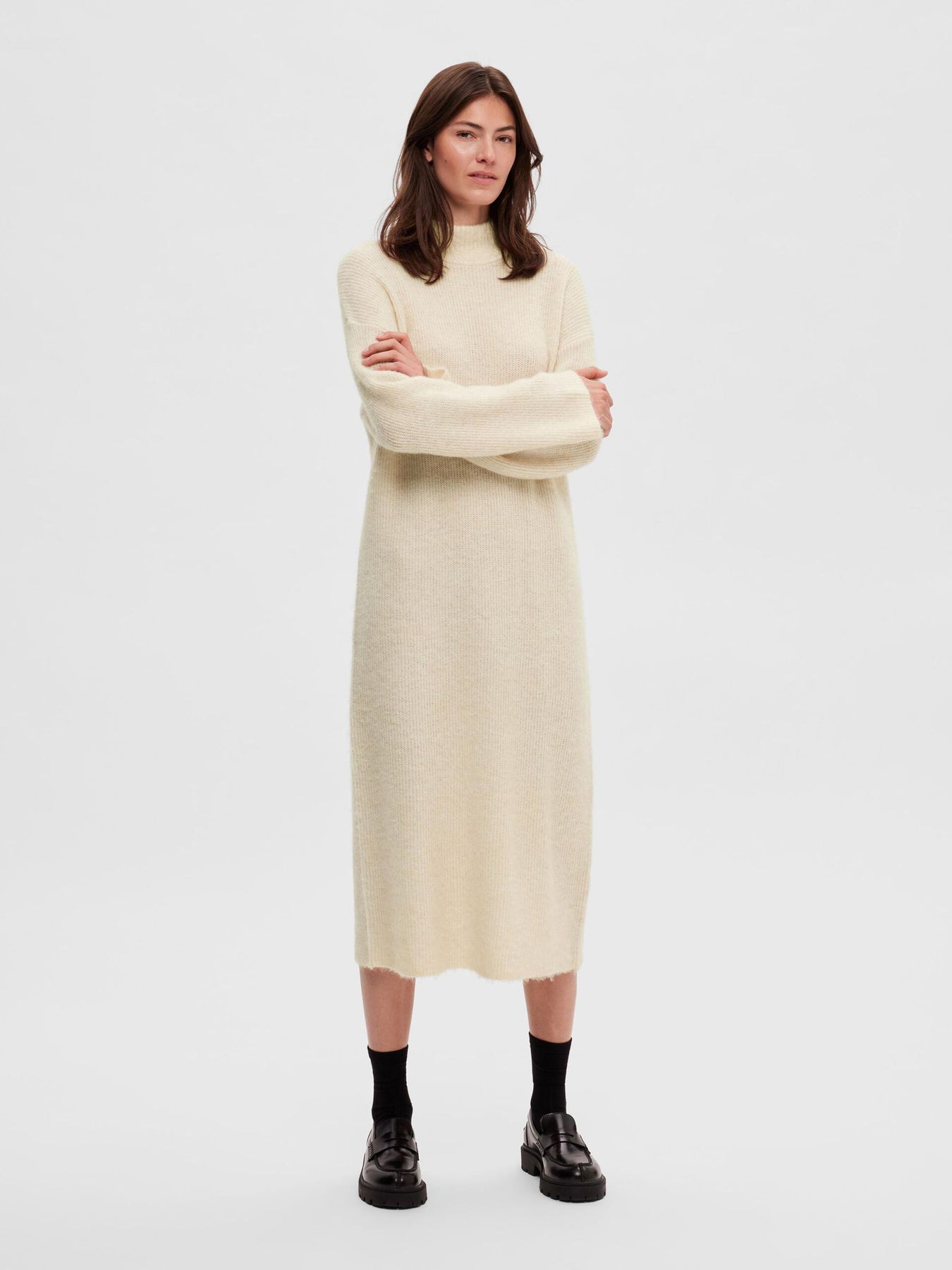 Maline LS Knit Dress High Neck - Birch