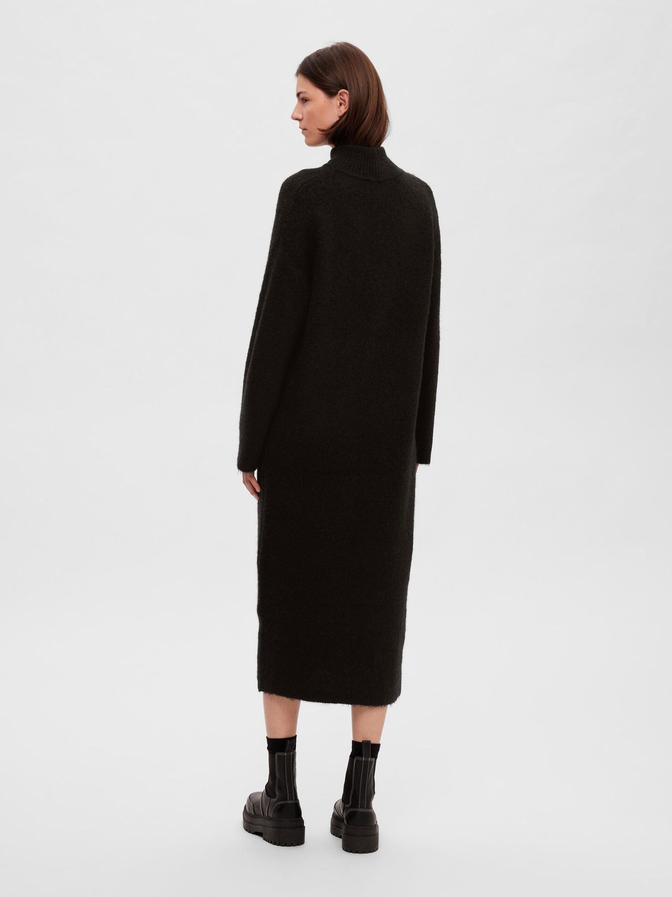 Maline LS Knit Dress High Neck - Black