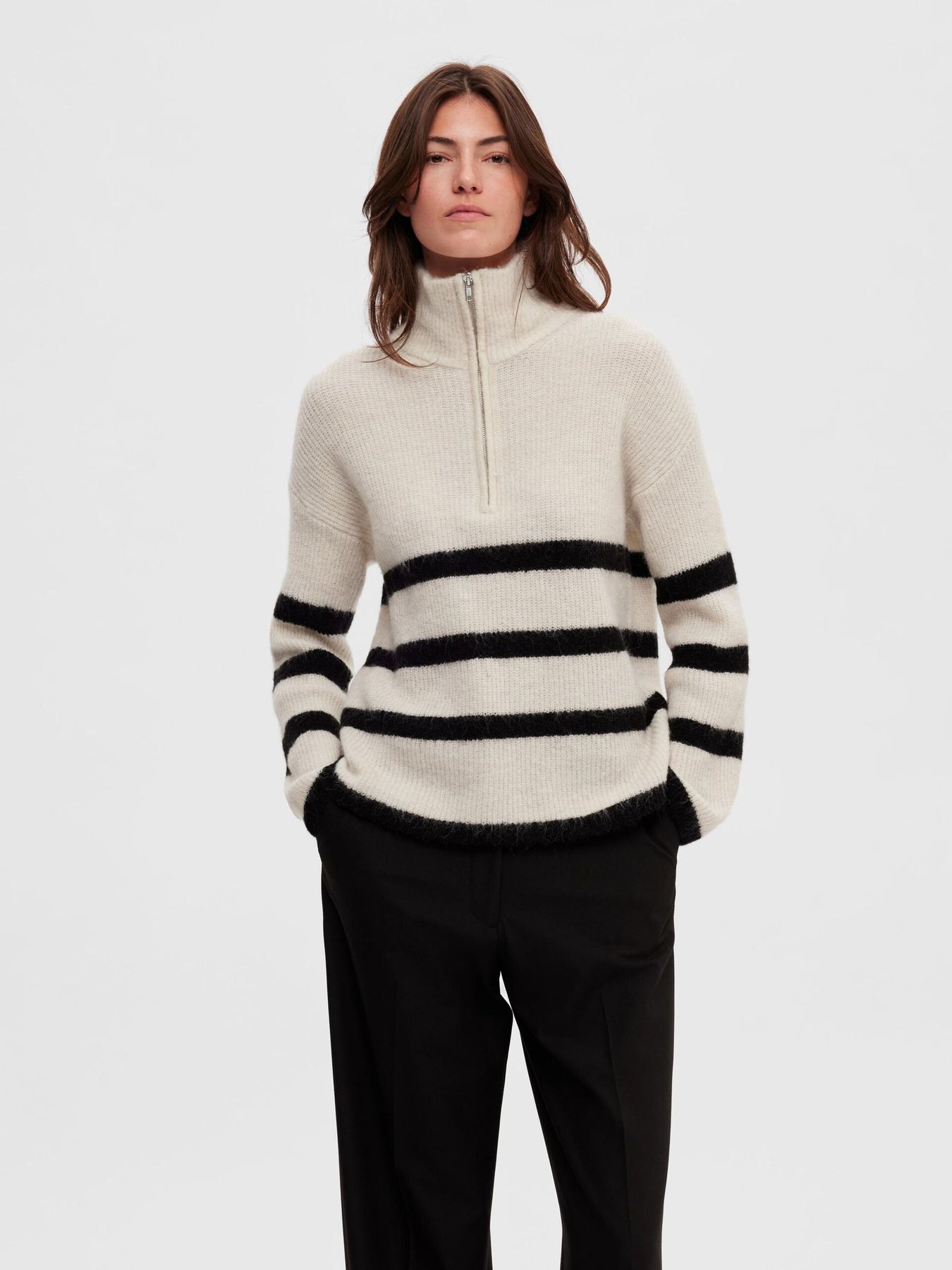 Maline Ls Knit Half Zip - Birch Black