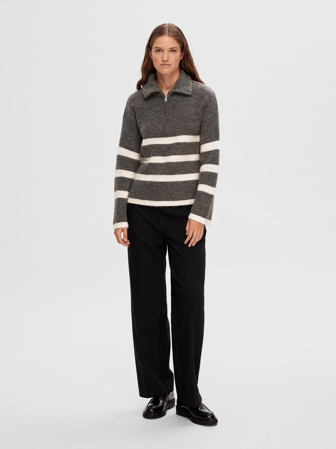 Maline LS Knit Half Zip - Medium Grey Melange Birch