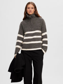 Maline LS Knit Half Zip - Medium Grey Melange Birch