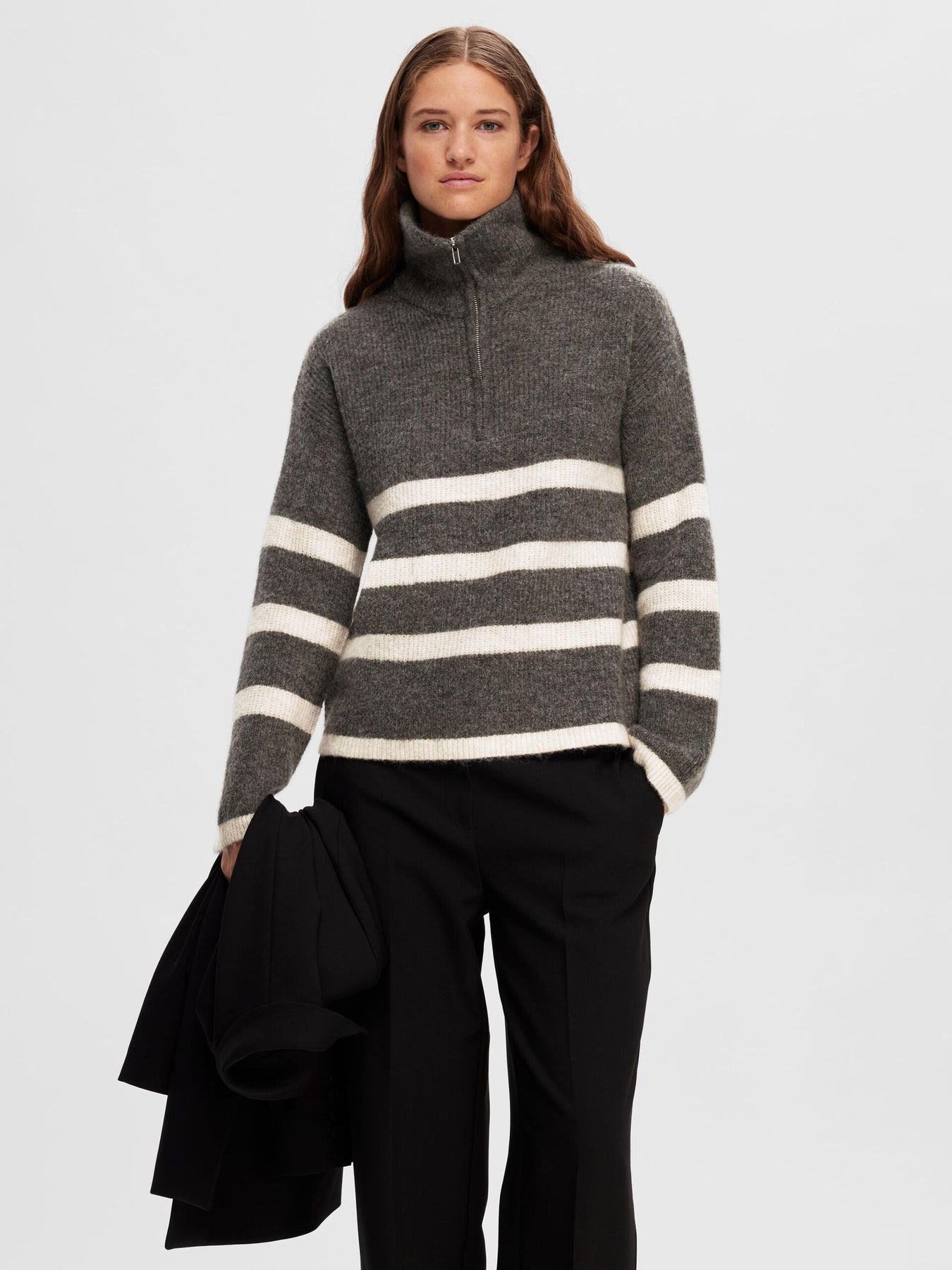 Maline LS Knit Half Zip - Medium Grey Melange Birch
