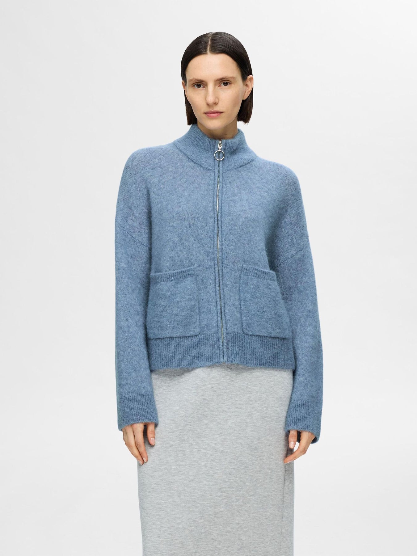Sia Ras Ls Knit Zipper Kofta - Endless Sky Melange